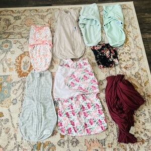 Baby Swaddle and Blanket Set in Floral and Solid Colors